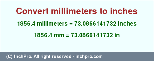 Result converting 1856.4 millimeters to inches = 73.0866141732 inches