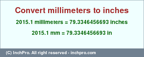 Result converting 2015.1 millimeters to inches = 79.3346456693 inches