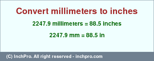 Result converting 2247.9 millimeters to inches = 88.5 inches