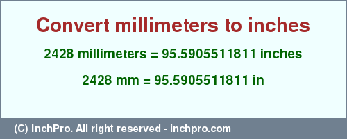 Result converting 2428 millimeters to inches = 95.5905511811 inches