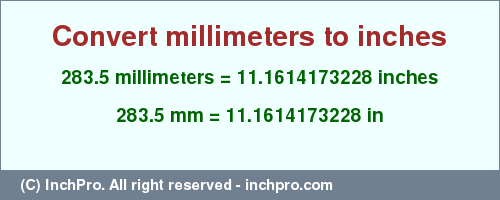 Result converting 283.5 millimeters to inches = 11.1614173228 inches