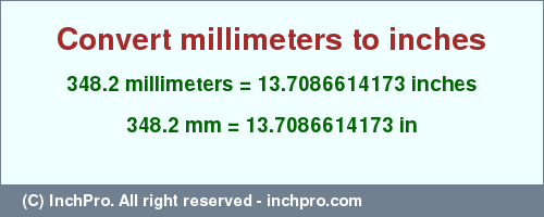 Result converting 348.2 millimeters to inches = 13.7086614173 inches