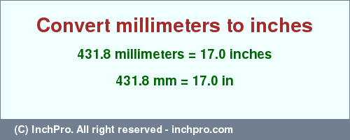 Result converting 431.8 millimeters to inches = 17.0 inches