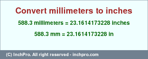 Result converting 588.3 millimeters to inches = 23.1614173228 inches