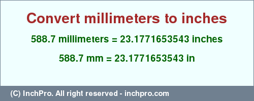 Result converting 588.7 millimeters to inches = 23.1771653543 inches