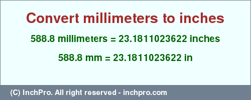 Result converting 588.8 millimeters to inches = 23.1811023622 inches