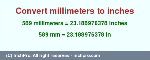 Result converting 589 millimeters to inches = 23.188976378 inches