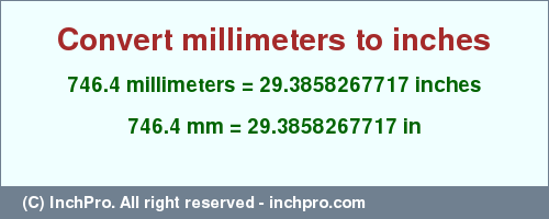 Result converting 746.4 millimeters to inches = 29.3858267717 inches