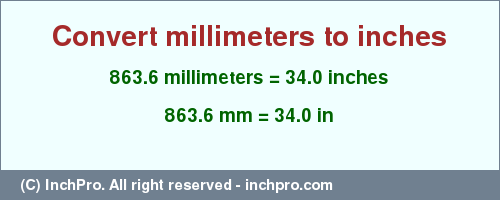 Result converting 863.6 millimeters to inches = 34.0 inches