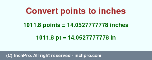 Result converting 1011.8 points to inches = 14.0527777778 inches