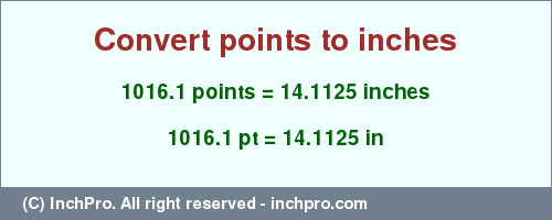Result converting 1016.1 points to inches = 14.1125 inches