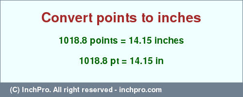 Result converting 1018.8 points to inches = 14.15 inches