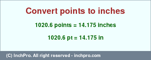 Result converting 1020.6 points to inches = 14.175 inches