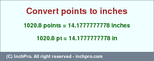 Result converting 1020.8 points to inches = 14.1777777778 inches