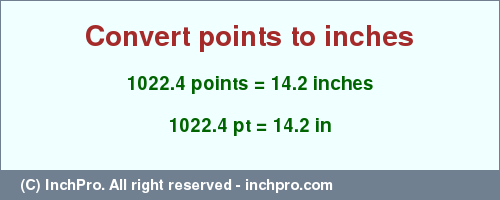 Result converting 1022.4 points to inches = 14.2 inches