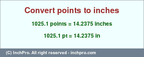 Result converting 1025.1 points to inches = 14.2375 inches