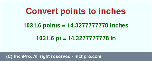 Result converting 1031.6 points to inches = 14.3277777778 inches