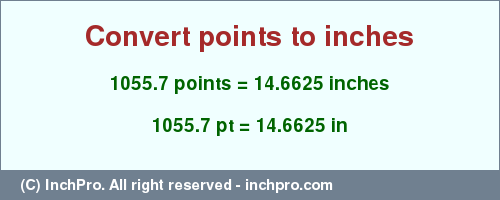 Result converting 1055.7 points to inches = 14.6625 inches