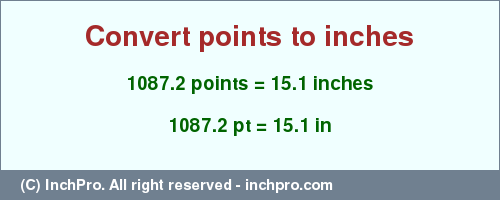 Result converting 1087.2 points to inches = 15.1 inches
