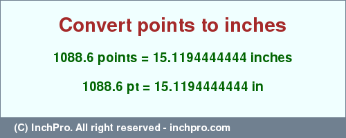 Result converting 1088.6 points to inches = 15.1194444444 inches
