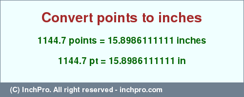 Result converting 1144.7 points to inches = 15.8986111111 inches