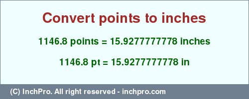 Result converting 1146.8 points to inches = 15.9277777778 inches
