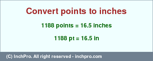 Result converting 1188 points to inches = 16.5 inches