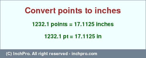 Result converting 1232.1 points to inches = 17.1125 inches
