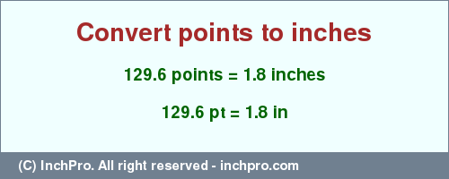 Result converting 129.6 points to inches = 1.8 inches