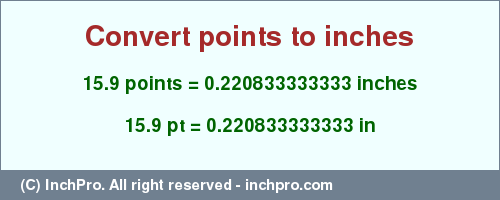 Result converting 15.9 points to inches = 0.220833333333 inches