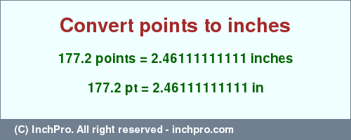 Result converting 177.2 points to inches = 2.46111111111 inches