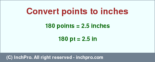 Result converting 180 points to inches = 2.5 inches