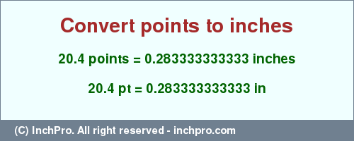 Result converting 20.4 points to inches = 0.283333333333 inches