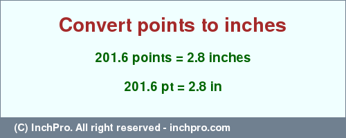 Result converting 201.6 points to inches = 2.8 inches