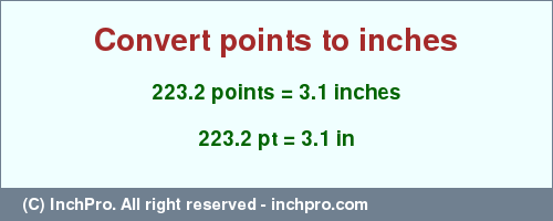 Result converting 223.2 points to inches = 3.1 inches