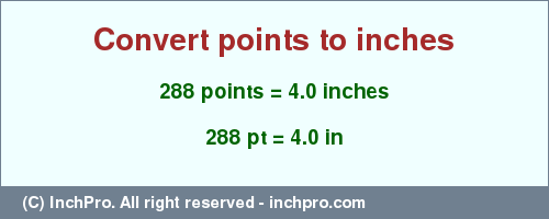 Result converting 288 points to inches = 4.0 inches