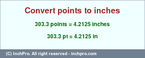 Result converting 303.3 points to inches = 4.2125 inches