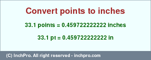 Result converting 33.1 points to inches = 0.459722222222 inches