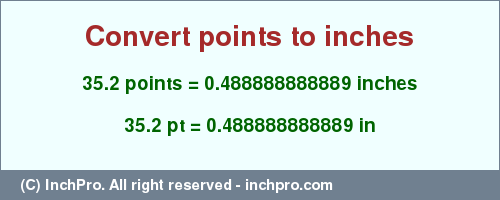 Result converting 35.2 points to inches = 0.488888888889 inches