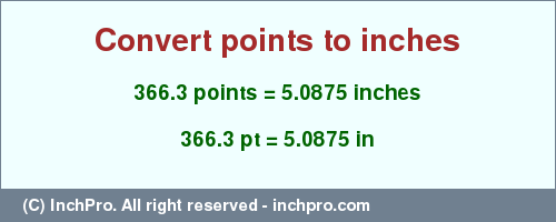 Result converting 366.3 points to inches = 5.0875 inches