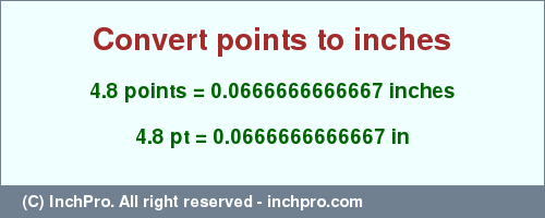 Result converting 4.8 points to inches = 0.0666666666667 inches