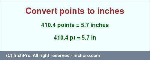 Result converting 410.4 points to inches = 5.7 inches