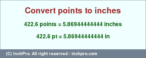 Result converting 422.6 points to inches = 5.86944444444 inches