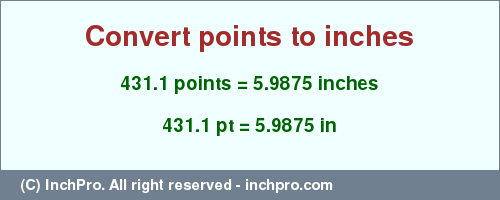 Result converting 431.1 points to inches = 5.9875 inches