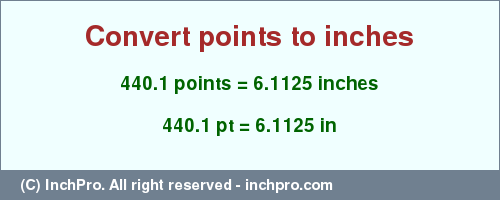 Result converting 440.1 points to inches = 6.1125 inches