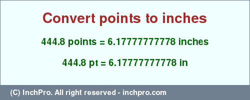 Result converting 444.8 points to inches = 6.17777777778 inches