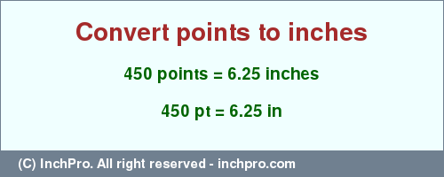 Result converting 450 points to inches = 6.25 inches