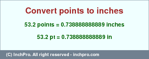 Result converting 53.2 points to inches = 0.738888888889 inches