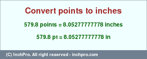 Result converting 579.8 points to inches = 8.05277777778 inches