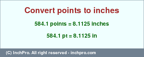 Result converting 584.1 points to inches = 8.1125 inches